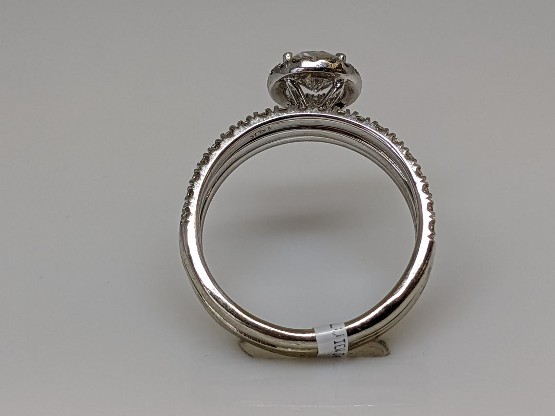 14k WHITE GOLD 1.19 CARAT TOTAL WEIGHT I1 H DIAMOND OVAL HALO ESTATE RING AND BAND SET 5.0 GRAMS