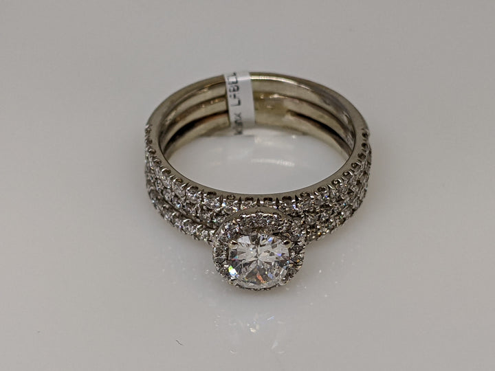 14k WHITE GOLD 1.19 CARAT TOTAL WEIGHT I1 H DIAMOND OVAL HALO ESTATE RING AND BAND SET 5.0 GRAMS
