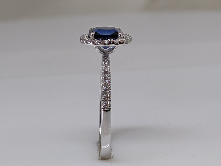 10K WHITE GOLD CREATED SAPPHIRE CUSHION 6MM WITH CUBIC ZIRCONIA