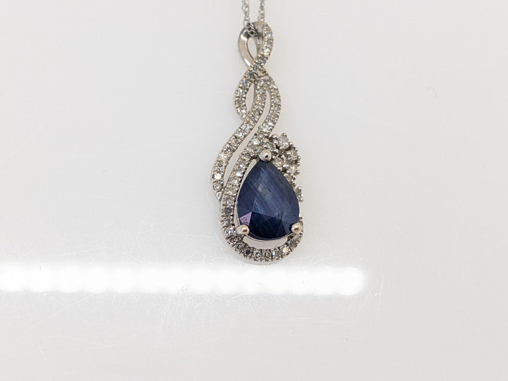 14K SAPPHIRE PEAR 6X8 WITH .37 DIAMOND TOTAL WEIGHT ESTATE PENDANT AND CHAIN