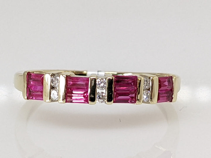 10K LAB CREATED RUBY BAGUETTE (8) 2.75X1.75 WITH .06 DIAMOND TOTAL WEIGHT