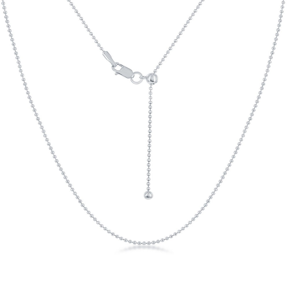 Sterling Silver Adjustable Bead Chain - Rhodium Plated