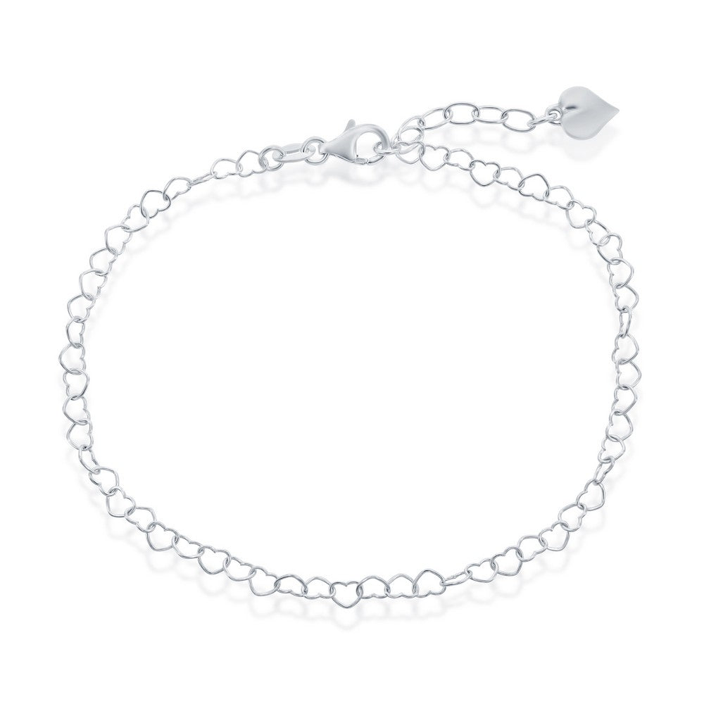 Sterling Silver Anklet W/Hanging Puffed Heart