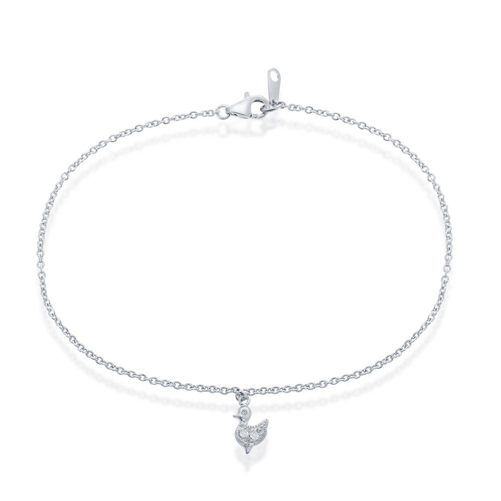 Sterling Silver Anklet W/ Hanging CZ Duck