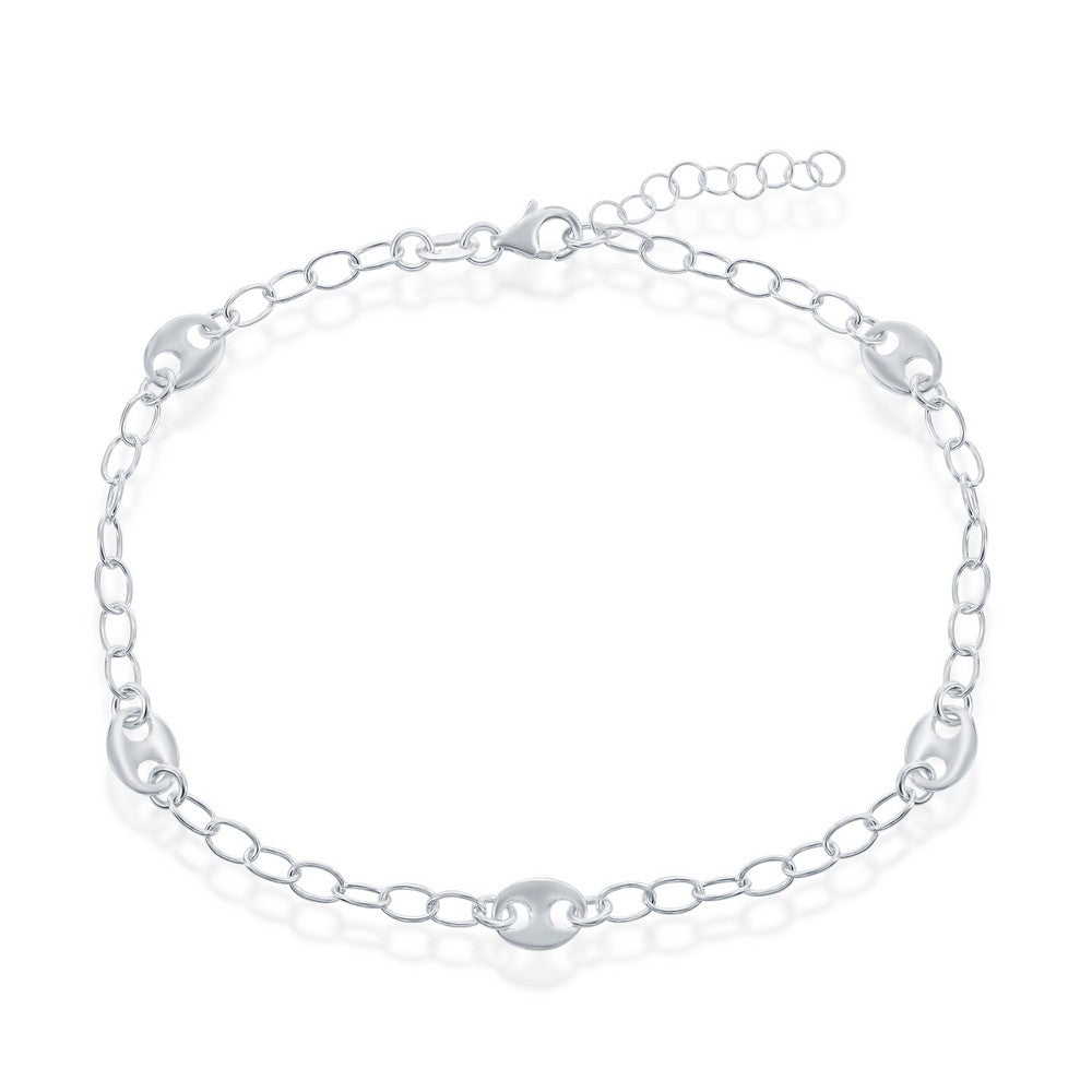 Sterling Silver Puffed Marina Link Anklet