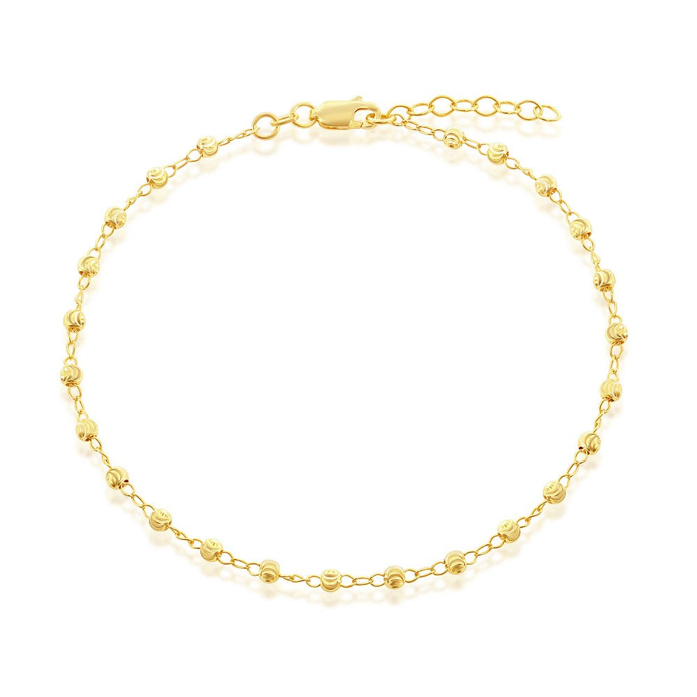 Sterling Silver Diamond-Cut Beads Anklet - Gold Plated
