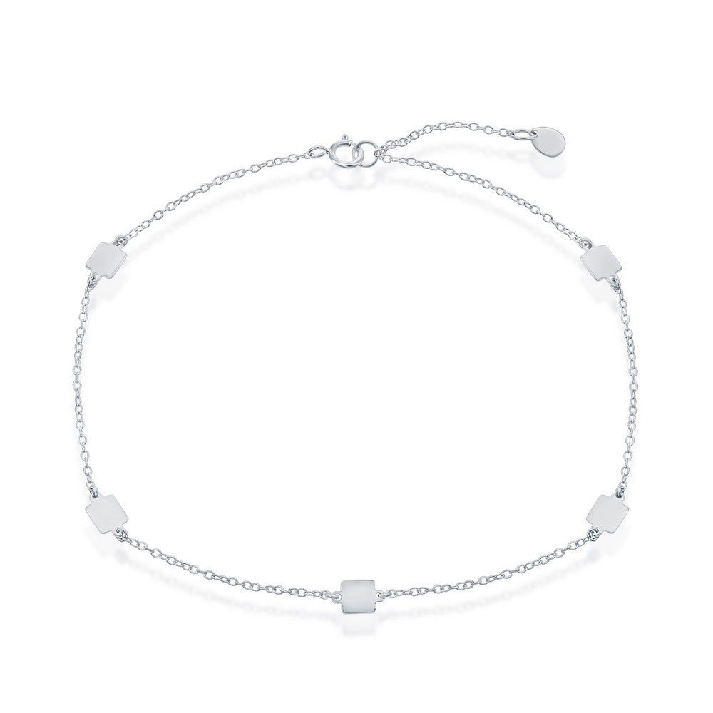 Sterling Silver Shiny Flat Square Anklet