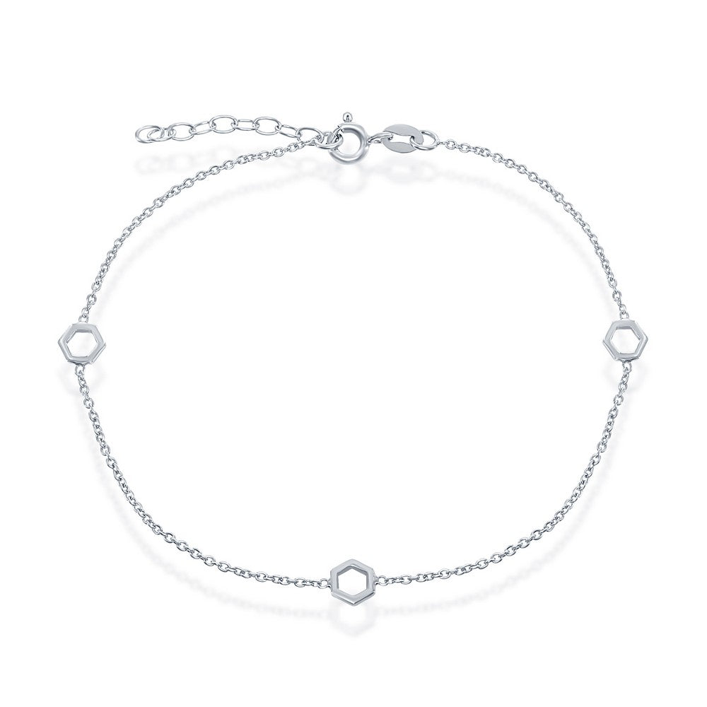 Sterling Silver Open Hexagon Anklet
