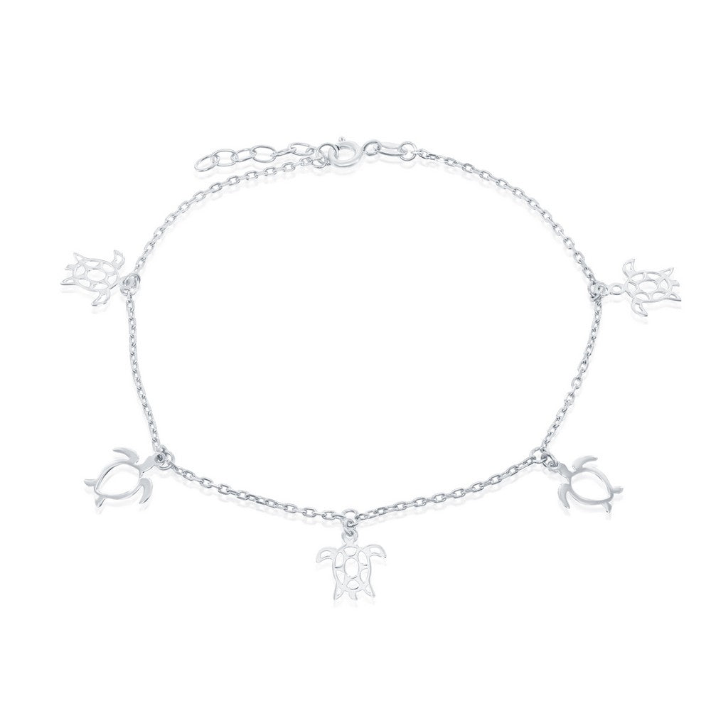 Sterling Silver Cut-Out Sea Turtle Anklet