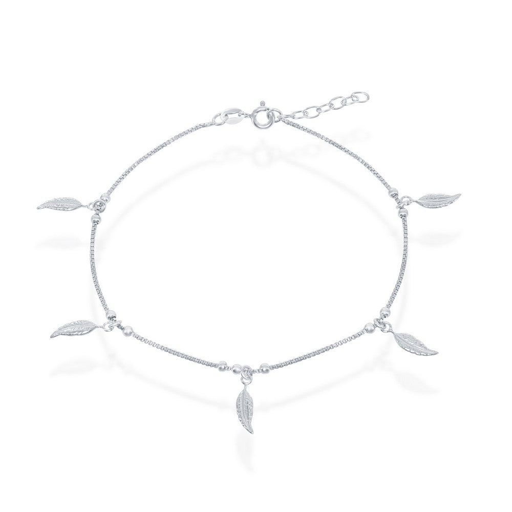 Sterling Silver Dangling Leafs Anklet