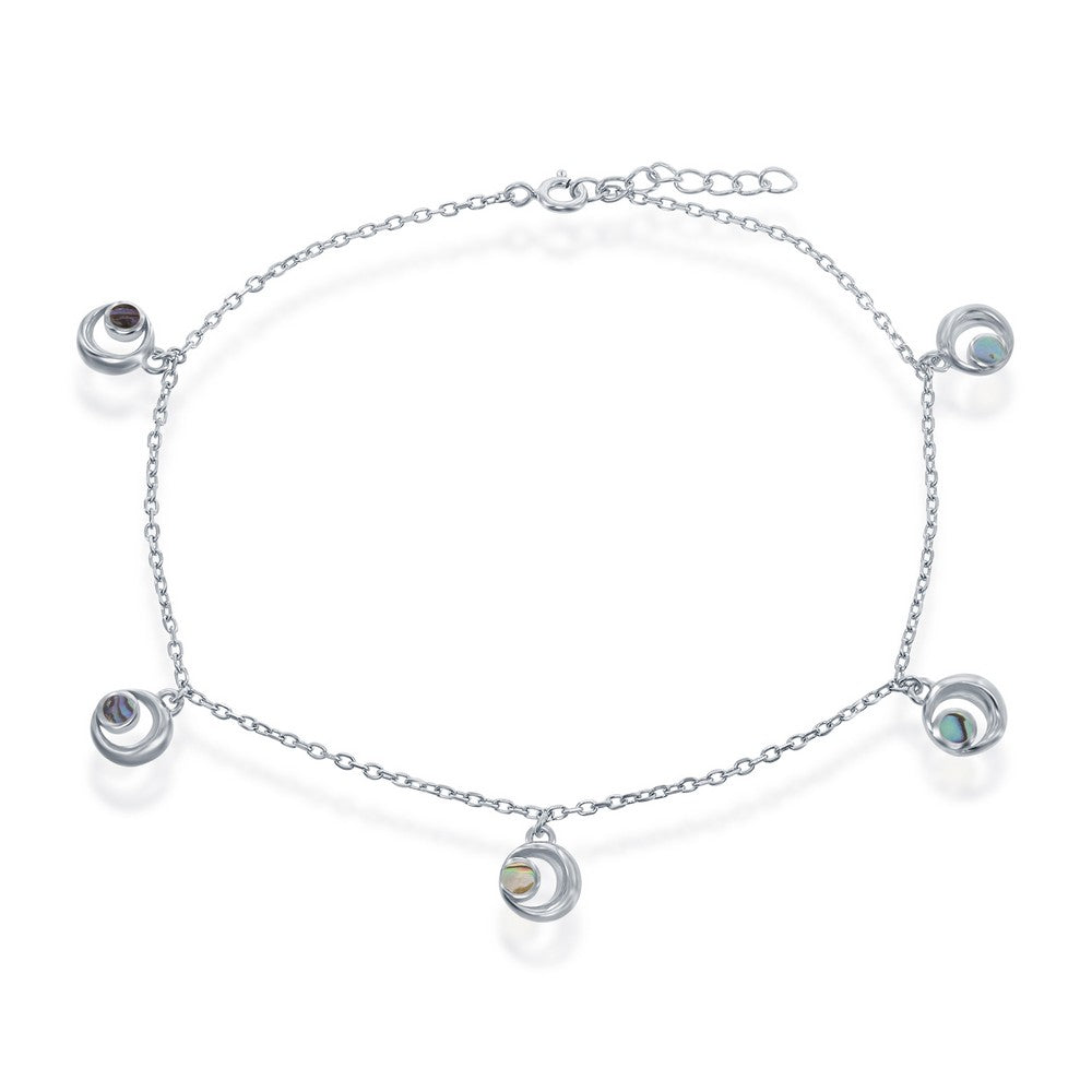 Sterling Silver Crescent Moon Anklet - Abalone