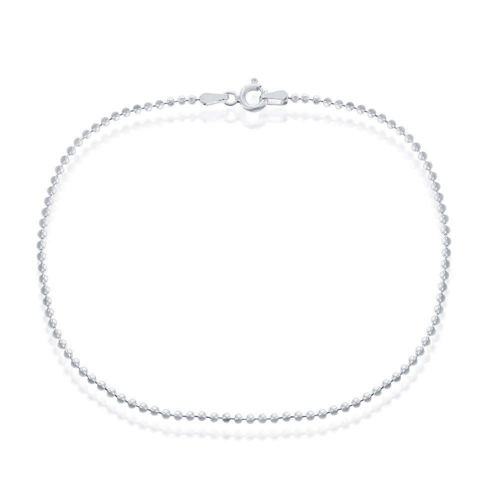 Sterling Silver 1.8mm Diamond-Cut Beaded Anklet