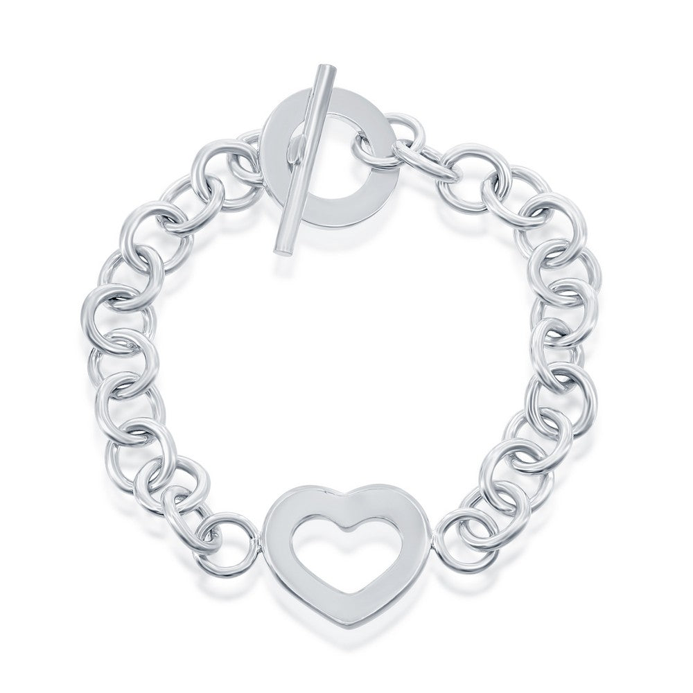 Sterling Silver Heart Bracelet w/Toggle Lock