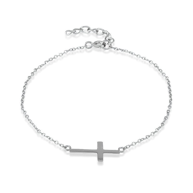 Sterling Silver Small Sideways Cross Bracelet