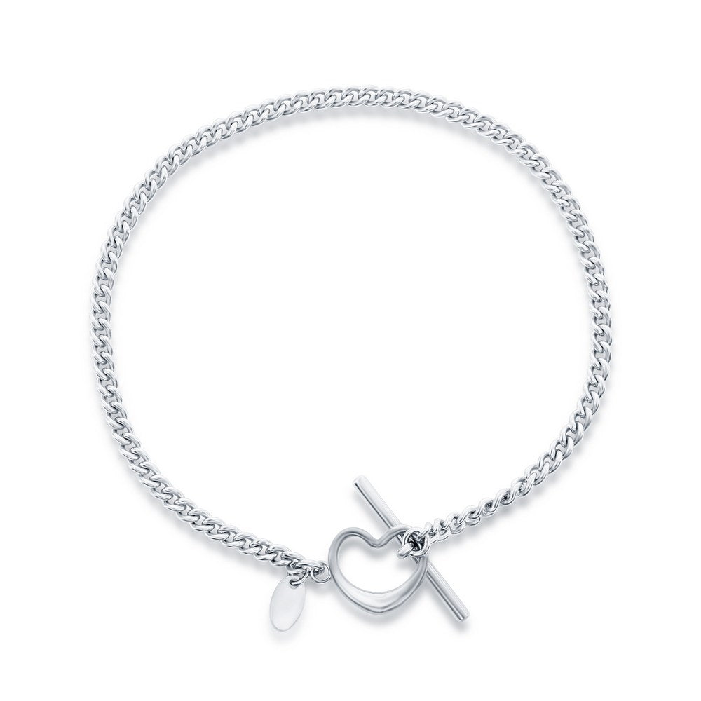 Sterling Silver Curb Chain Heart Toggle Bracelet
