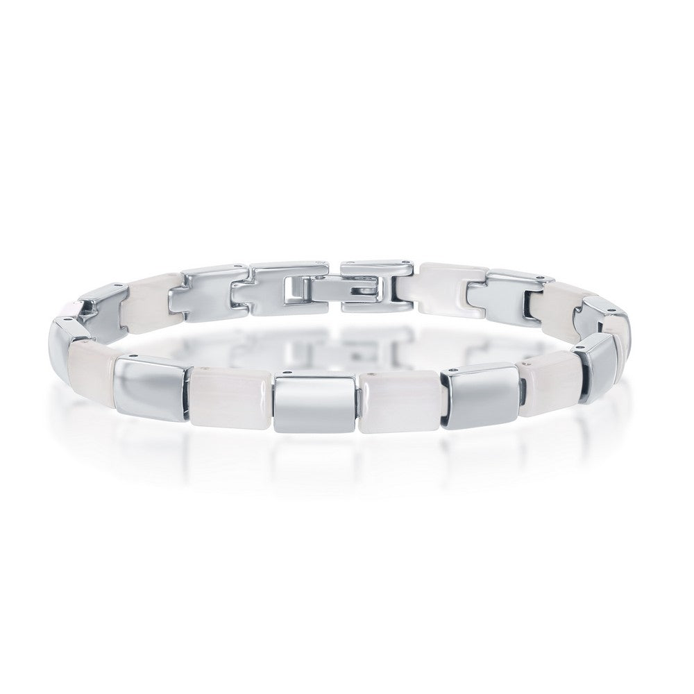 Stainless Steel and White Ceramic Alternating Links bracelet