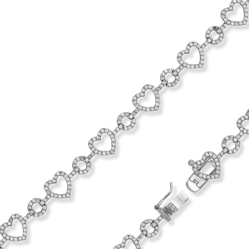 Sterling Silver 7.5" Open Heart and Circles CZ Bracelet