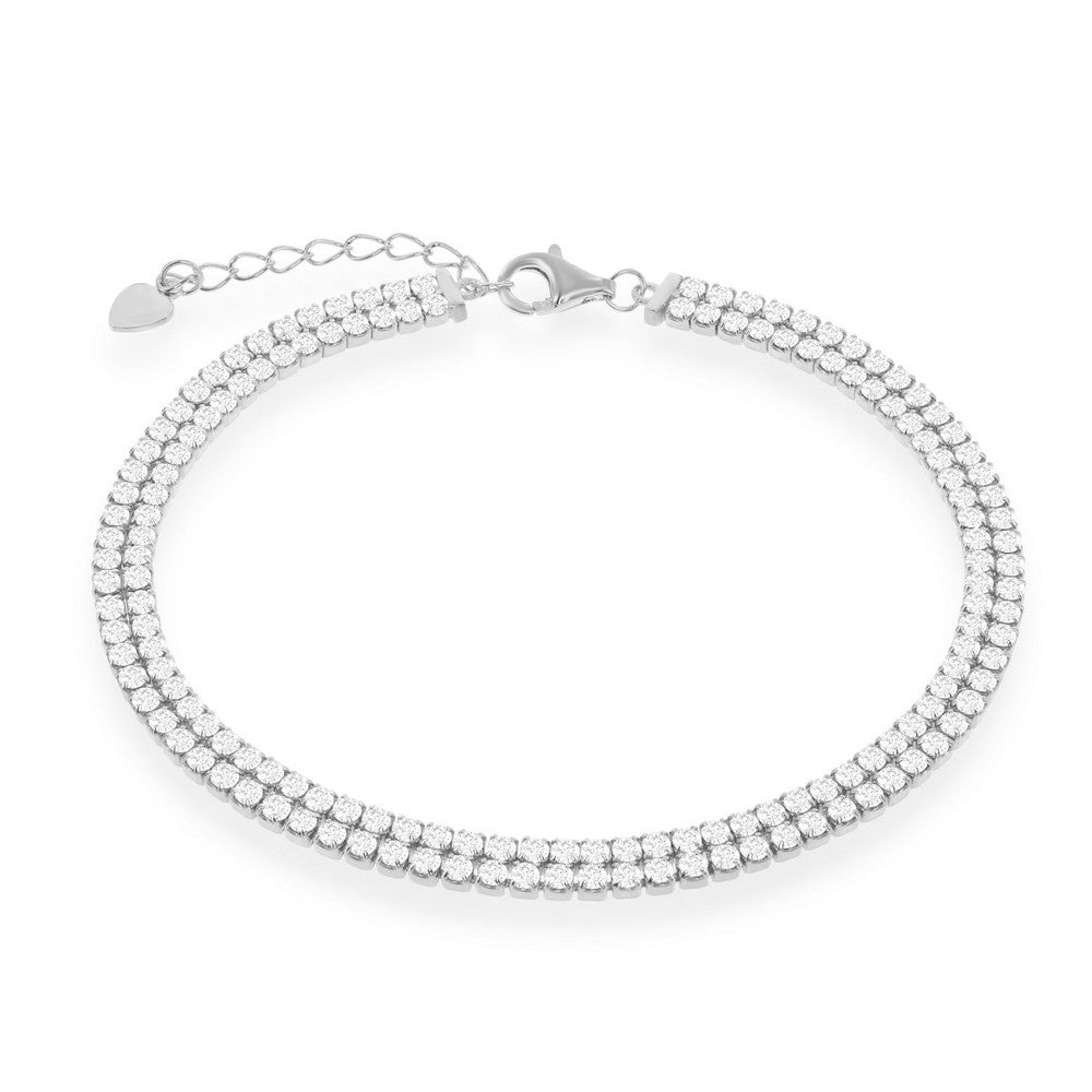 Sterling Silver Double Row CZ Tennis Bracelet