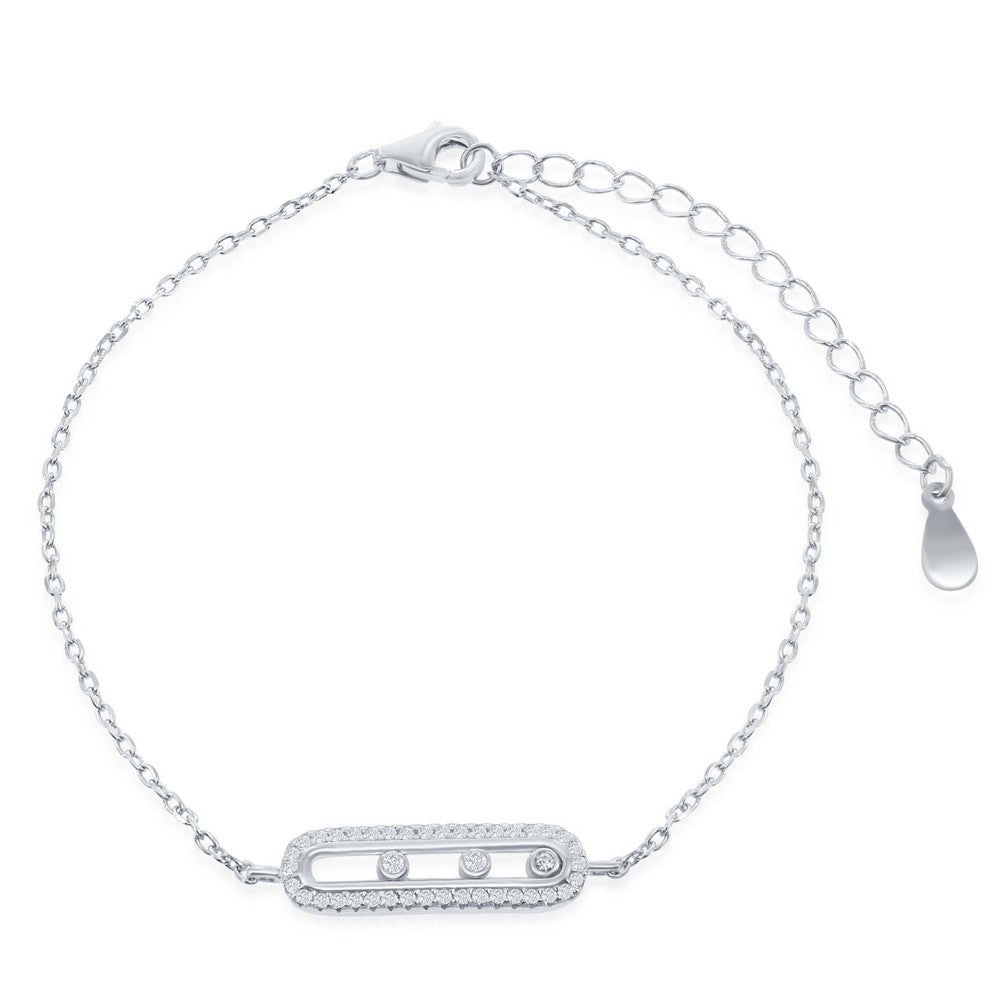 Sterling Silver Rectangle with Sliding Bezel-set CZ's Bracelet