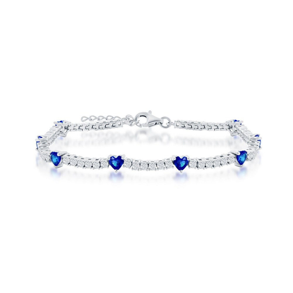 Sterling Silver Heart and CZ Tennis Bracelet - Sapphire CZ