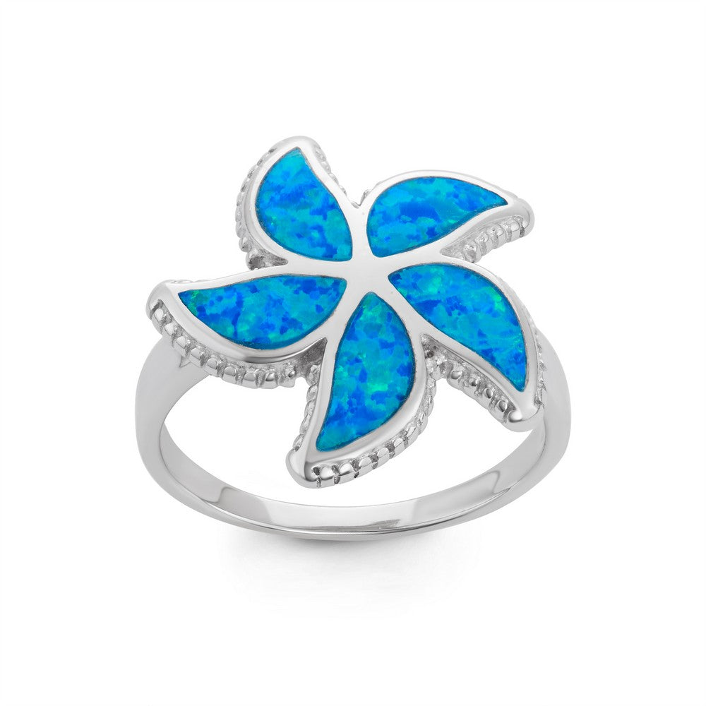Sterling Silver Blue Inlay Opal Starfish Ring