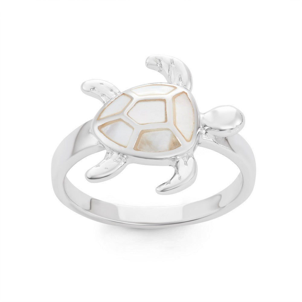 Sterling Silver Turtle Ring - White MOP