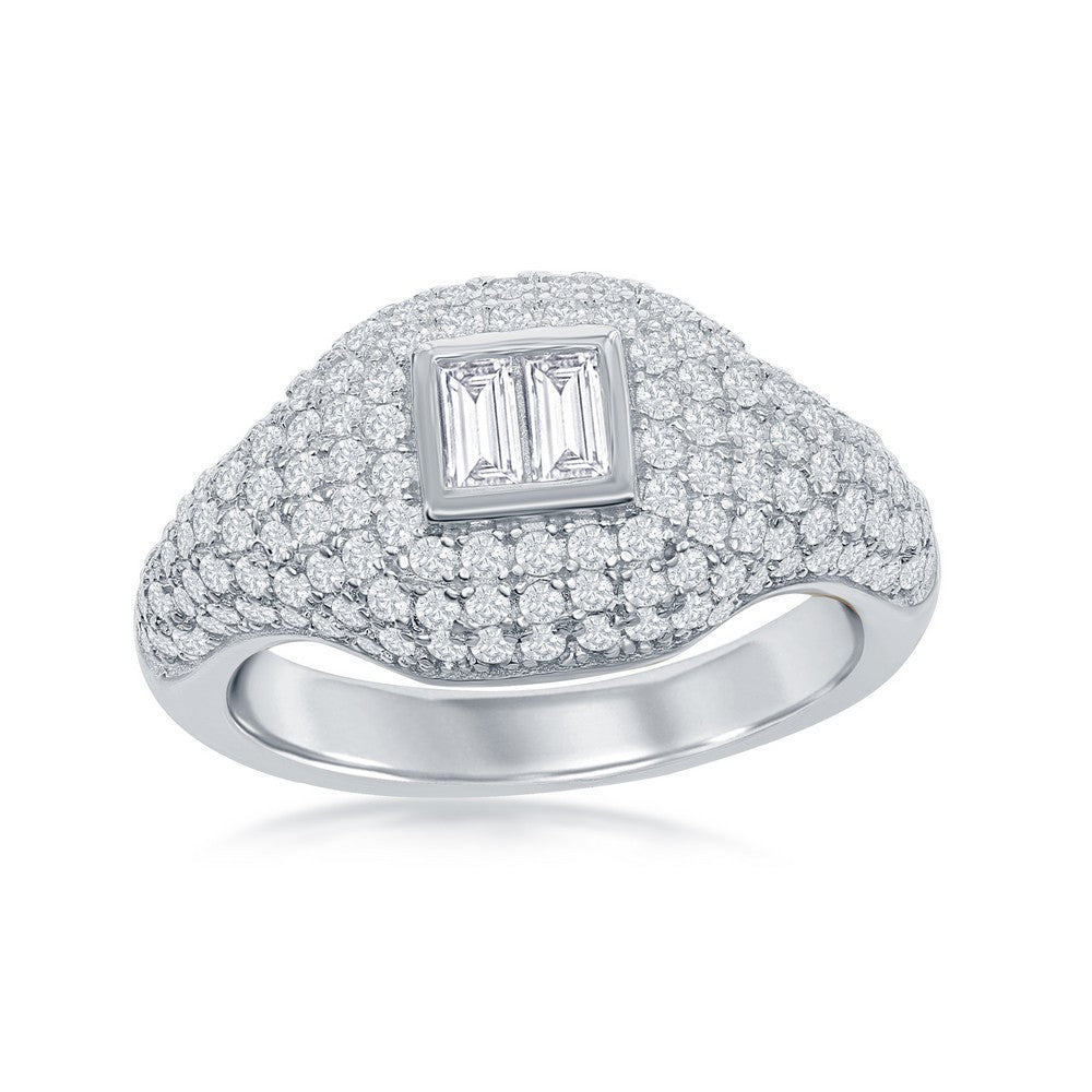 Sterling Silver Micro Pave Center Double Baguette Ring