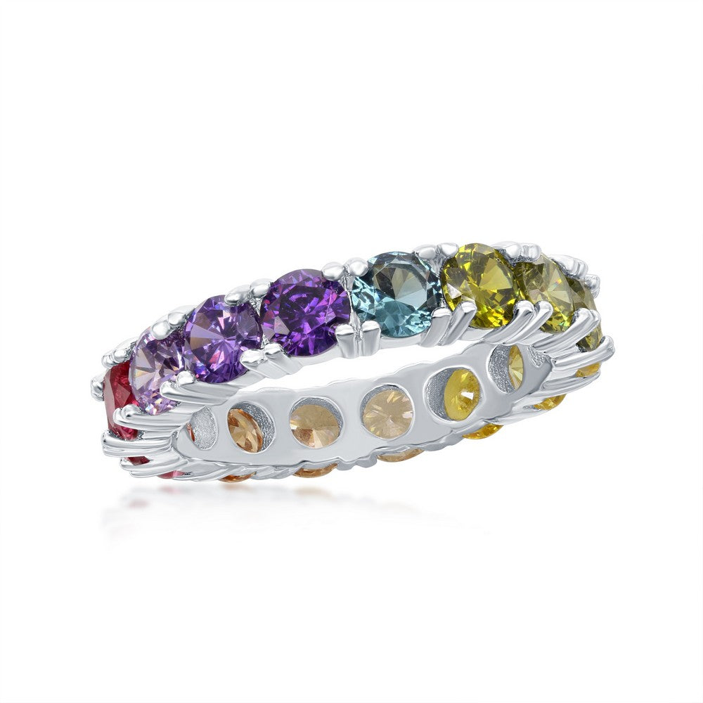Sterling Silver Rainbow CZ Eternity Band Ring