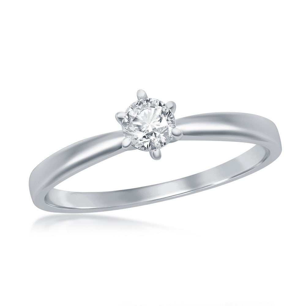 Sterling Silver, 4.5mm Round Solitaire CZ 6-prong Engagement Ring