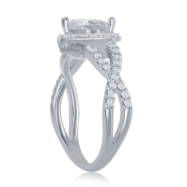 Sterling Silver Intertwined Shank Heart CZ Engagement Ring