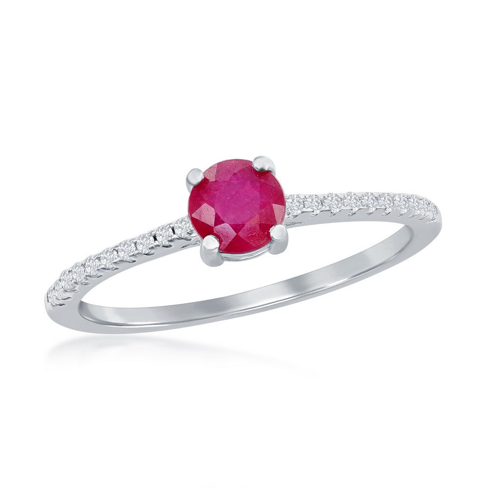 Sterling Silver 5mm Glass Filled Ruby 0.76ct & White Topaz 0.12ct Solitaire Ring