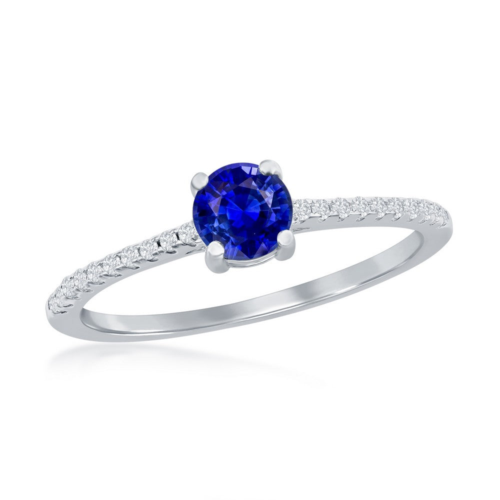 Sterling Silver 5mm Diffusion Sapphire & White Topaz Band Solitaire Ring