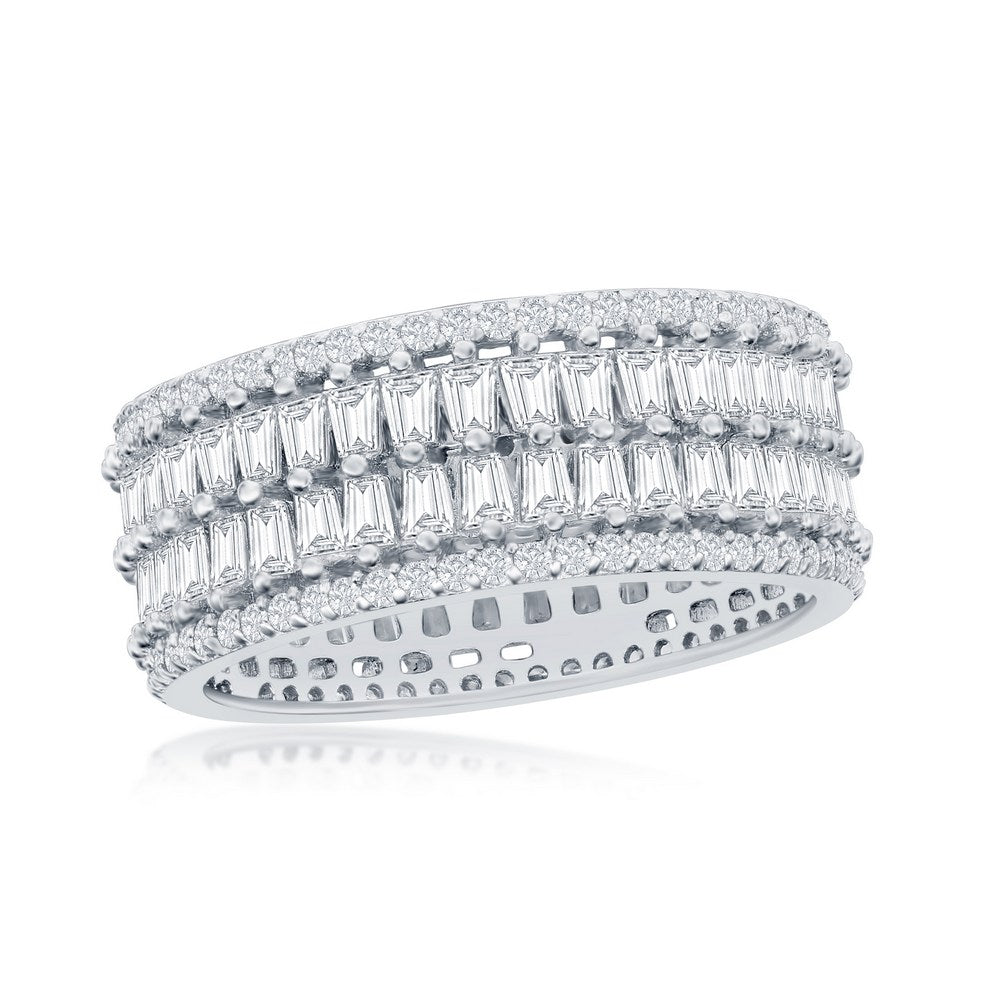 Sterling Silver Double Row Baguette & Round CZ Eternity Ring