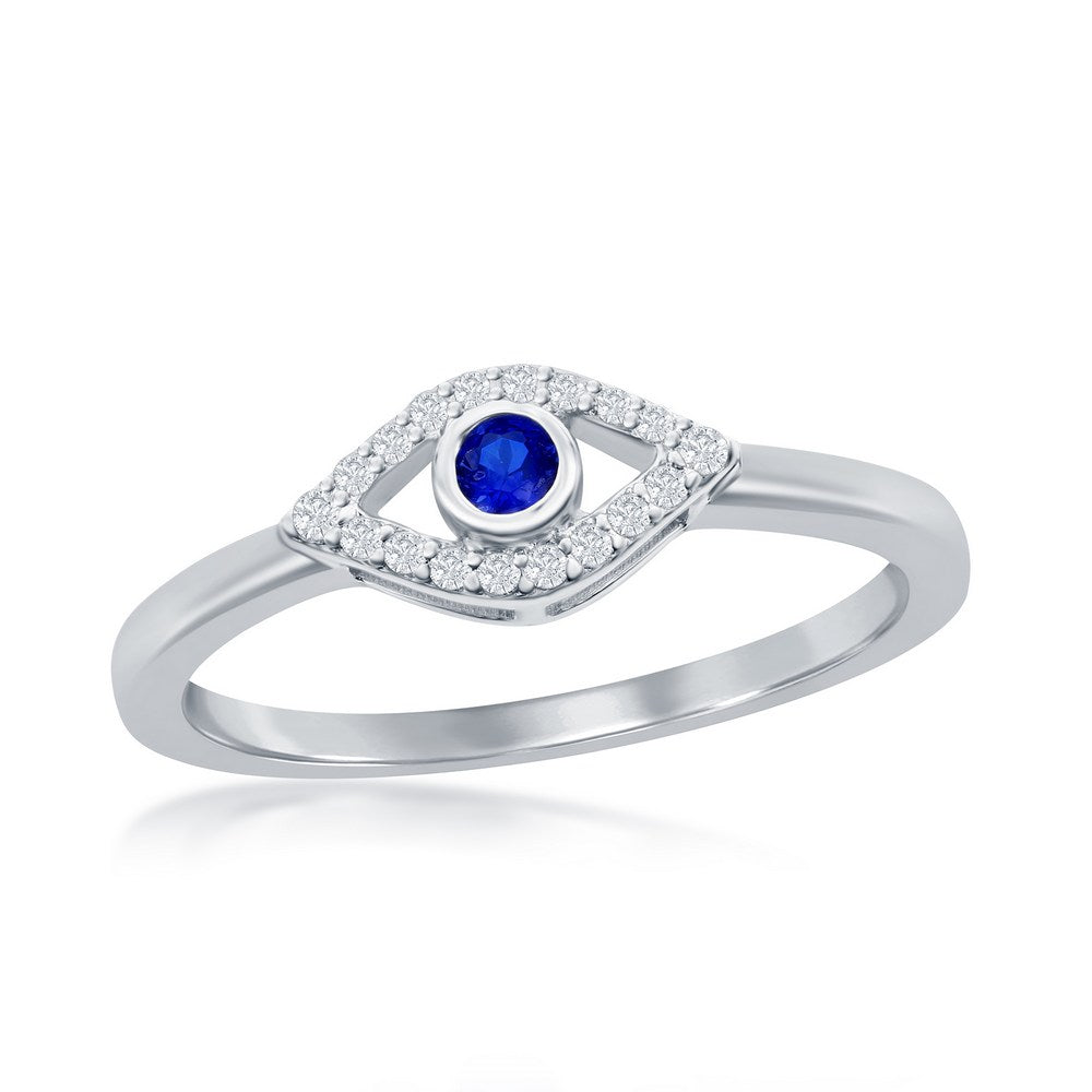 Sterling Silver White & Sapphire CZ Evil Eye Ring