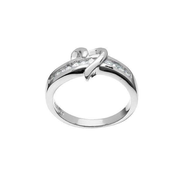 Sterling Silver Center Heart w/ Thin Line of CZ Ring