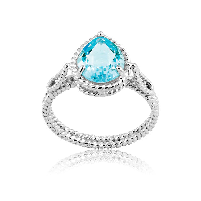 Sterling Silver Pear-Gem Twisted Wire Ring - Blue Topaz
