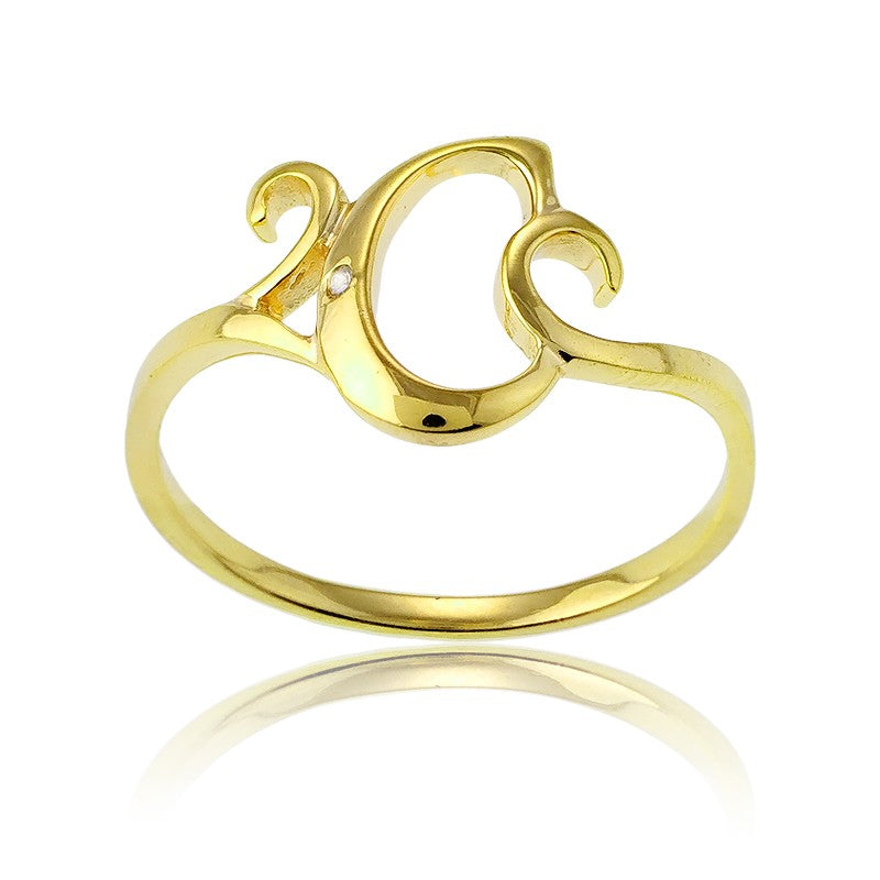 Sterling Silver 1 Micron Gold-plating Single CZ "C" Ring