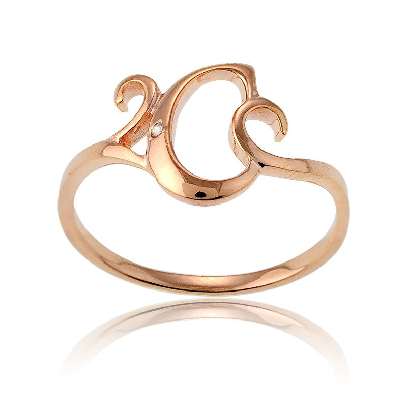 Sterling Silver 1 Micron Rose Gold-plating Single CZ "C" Ring