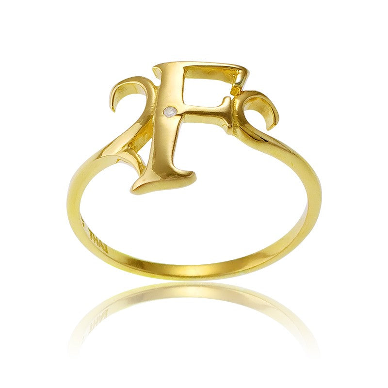 Sterling Silver 1 Micron Gold-plating Single CZ "F" Ring