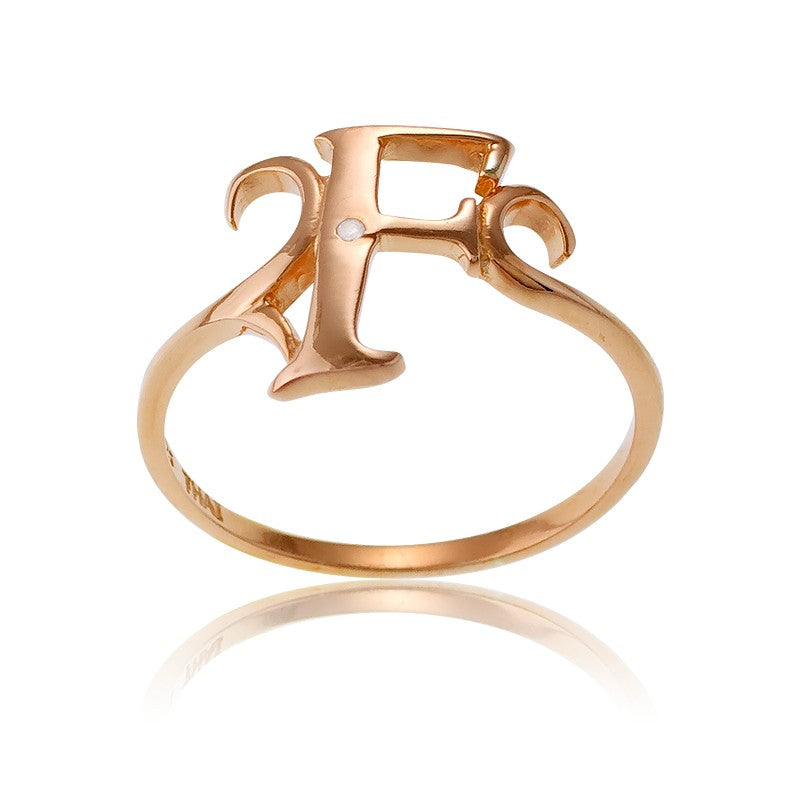 Sterling Silver 1 Micron Rose Gold-plating Single CZ "F" Ring