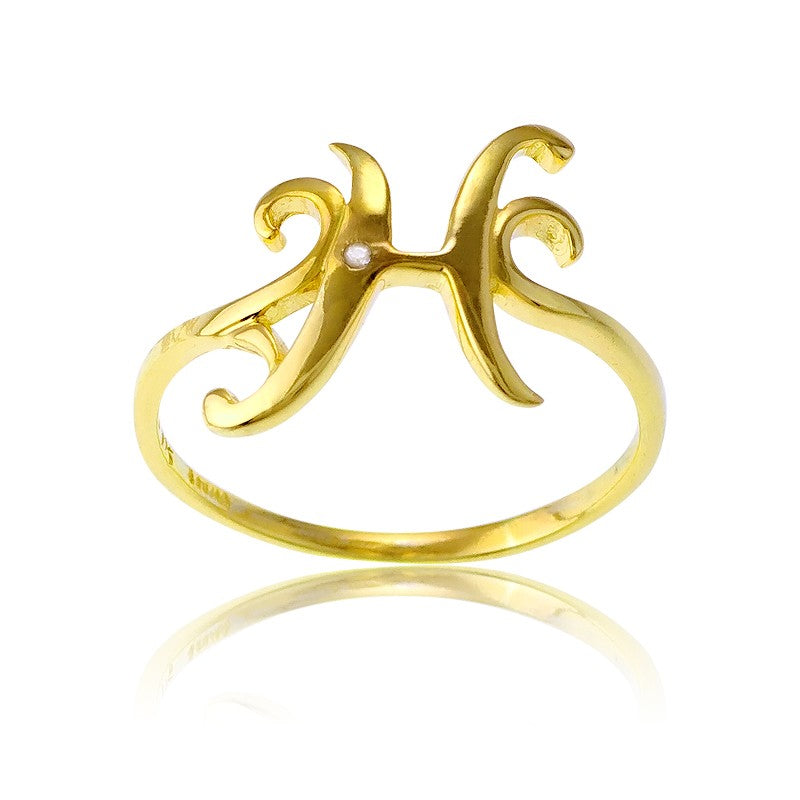 Sterling Silver 1 Micron Gold-plating Single CZ "H" Ring