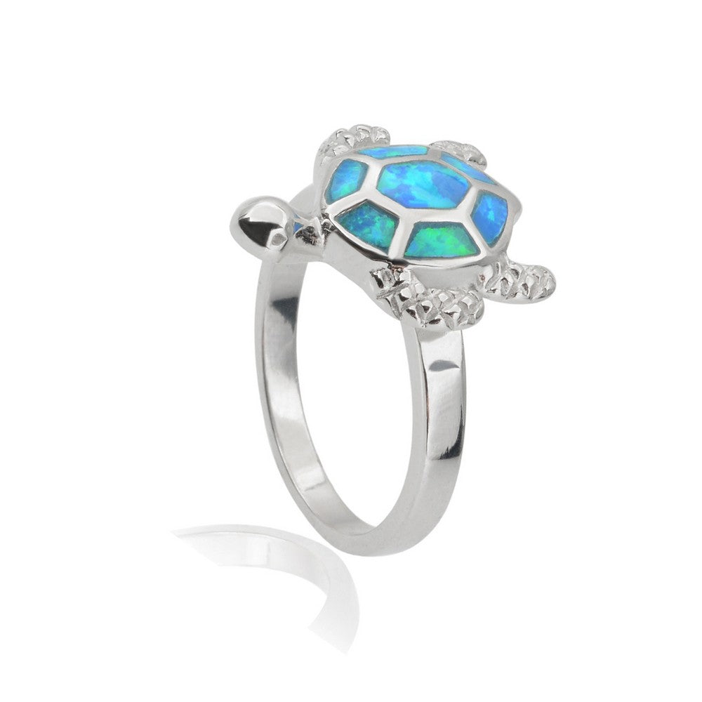 Sterling Silver Blue Inlay Opal Turtle Ring