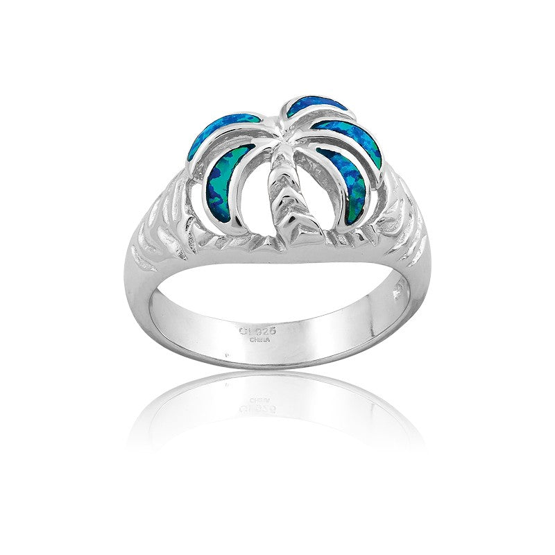 Sterling Silver Opal Palm Tree Ring