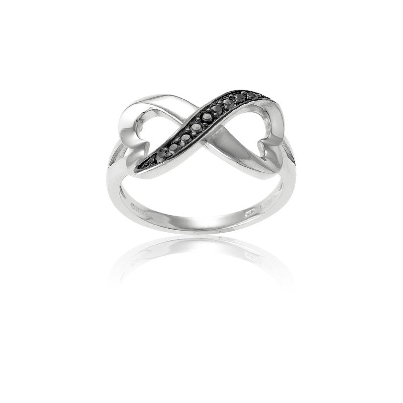 Sterling Silver Half Black CZ Heart Infinity Ring