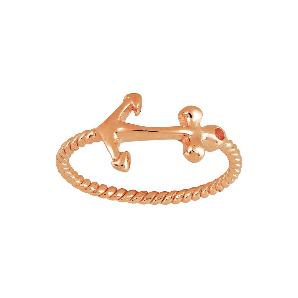 Sterling Silver Anchor Ring - Rose Gold Plated