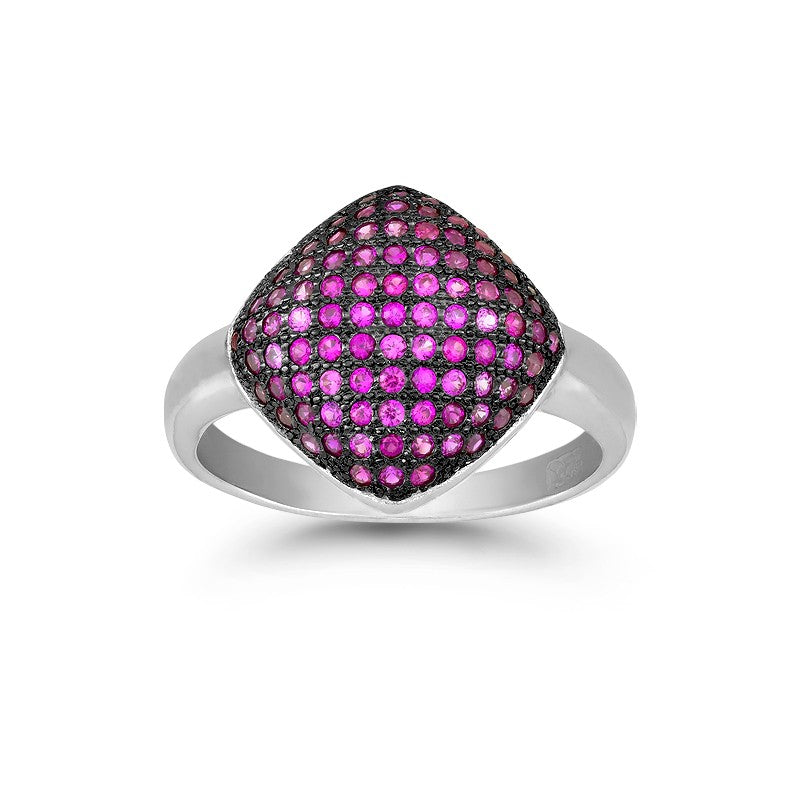 Sterling Silver Black Rhodium Pink CZ Micro Pave Square Ring