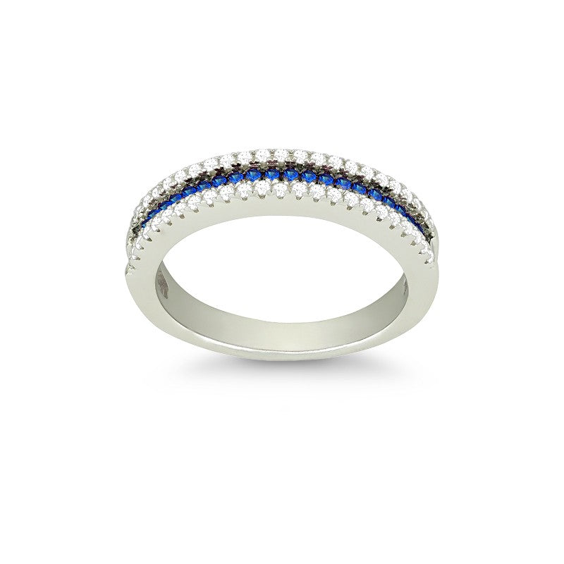Sterling Silver Thin Blue CZ Micro Pave Ring