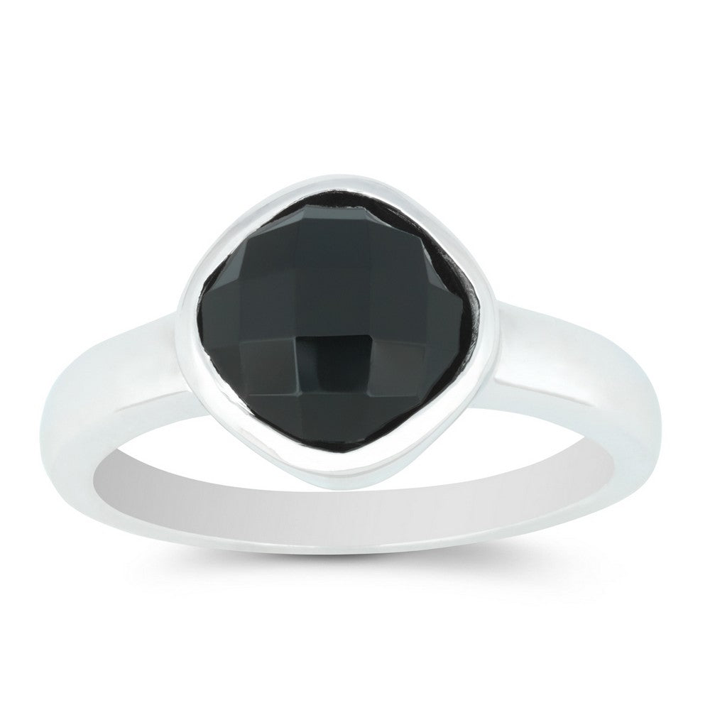 Sterling Silver Square Black Faceted Gemstone Ring