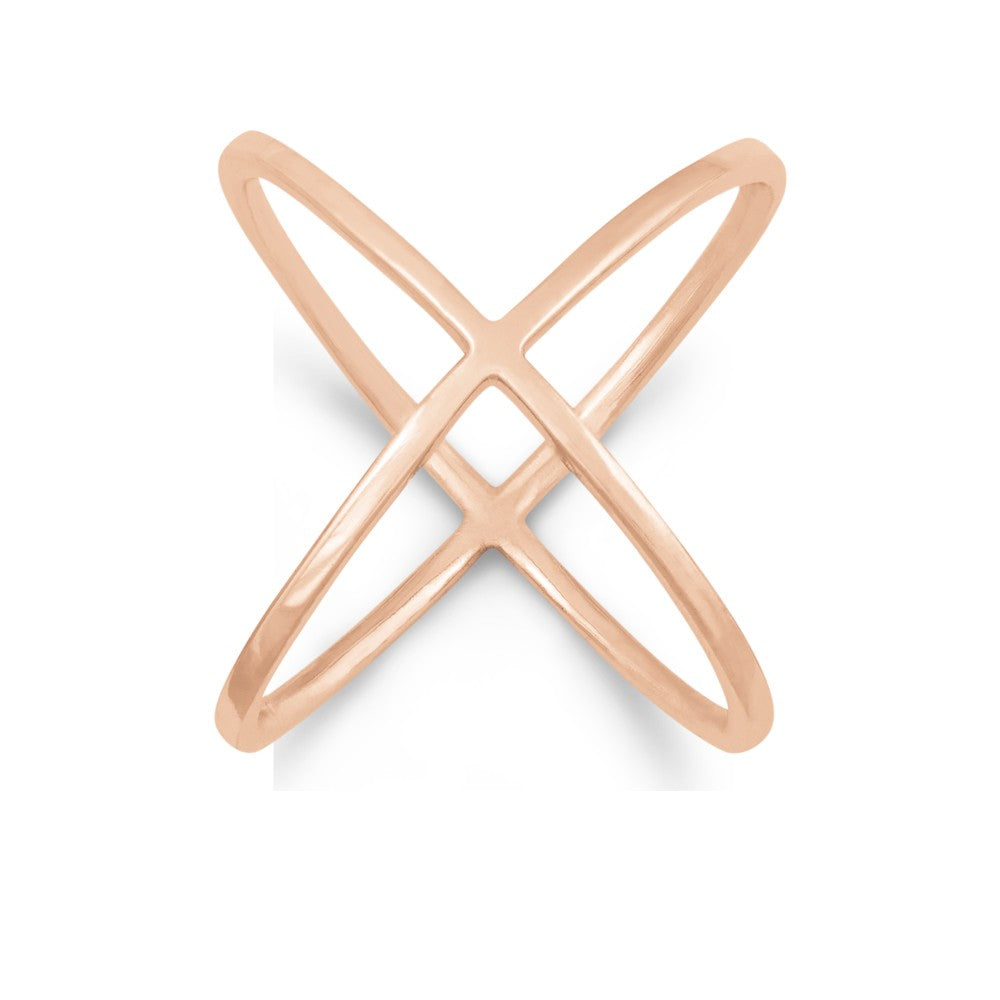 Sterling Silver X Style Ring - Rose Gold Plated