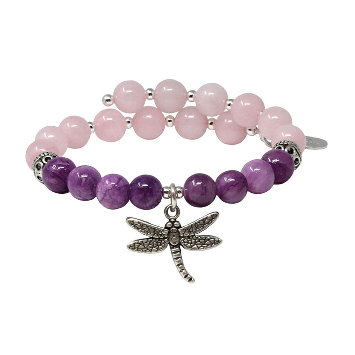 Dragonfly & Rose/Purple Quartz Charm Wrap